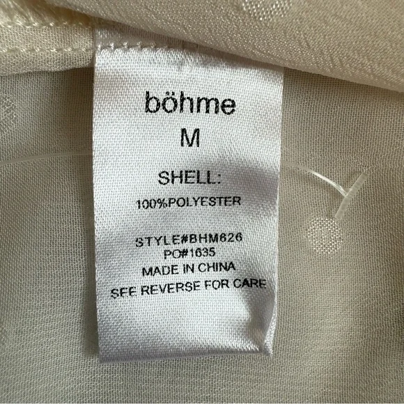 EUC Bohme Sheer Cream and Black Embroidered Long Sleeve Mock Neck Blouse - Picture 10 of 12